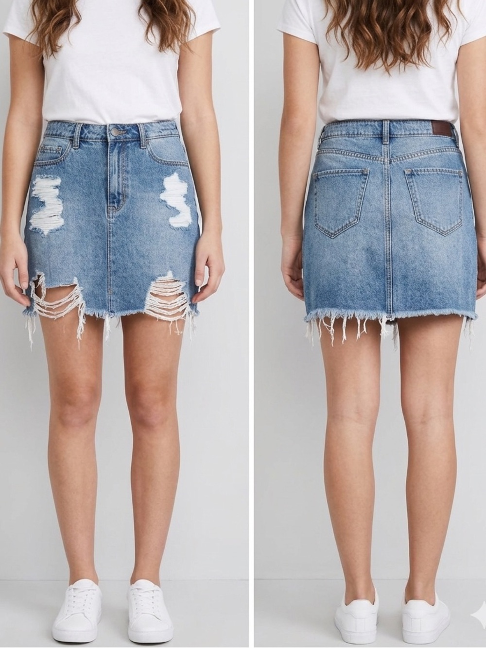 Hollister Distressed Medium Blue Denim Mini Skirt